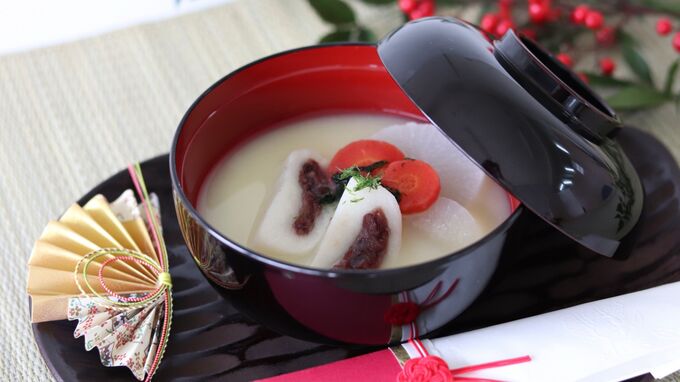 Setouchi, Japan - soup containing rice cakes and vegetables