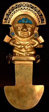 Novomatic Center, Wien - Ausstellung 1000 Jahre INKAgold: Tumi-Zeremonium-Messer aus Gold und Chryso / Zum Vergrößern auf das Bild klicken