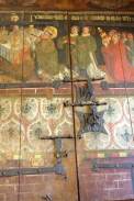 Pilgerreise Prignitz, DE - Wilsnack: Bemalte Holztür vor Wundenschrein / Zum Vergrößern auf das Bild klicken