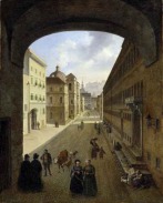 Panorama Museum, Salzburg - Ausstellung Kosmoramen: Johann Michael Sattler: Dreyfaltigkeitsgasse / Zum Vergrößern auf das Bild klicken