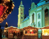 Weihnachtsmarkt im Klosterbezirk St. Gallen, Schweiz - Stiftskirche St. Gallus & Othmar / Zum Vergrößern auf das Bild klicken